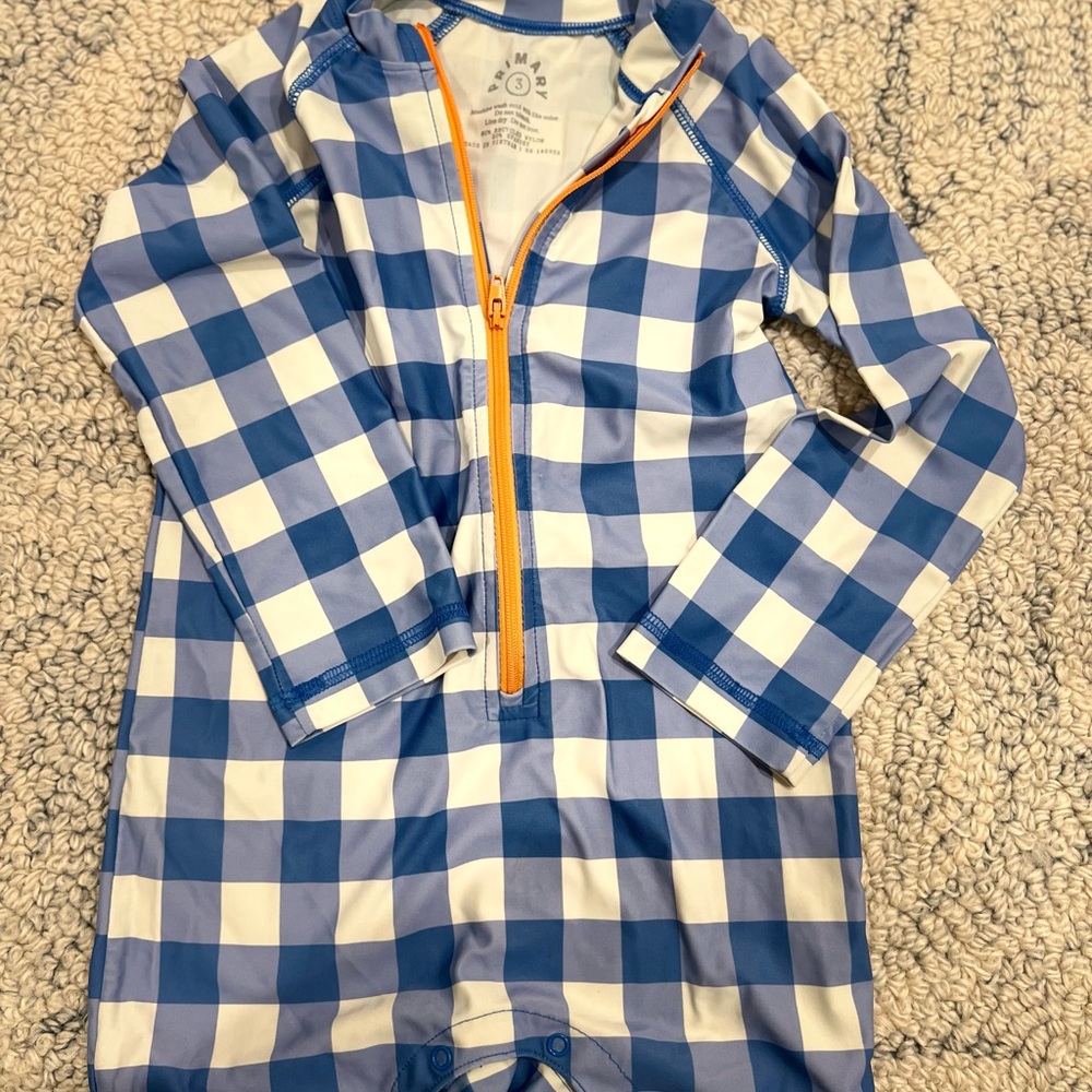 Primary Blue and White Checkered Zip-Up Swim suit